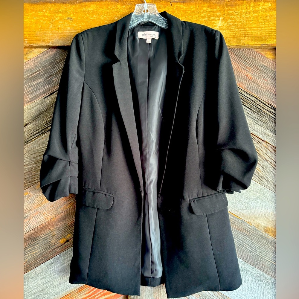 Philosophy Black Blazer with 3/4 length bunched sleeves